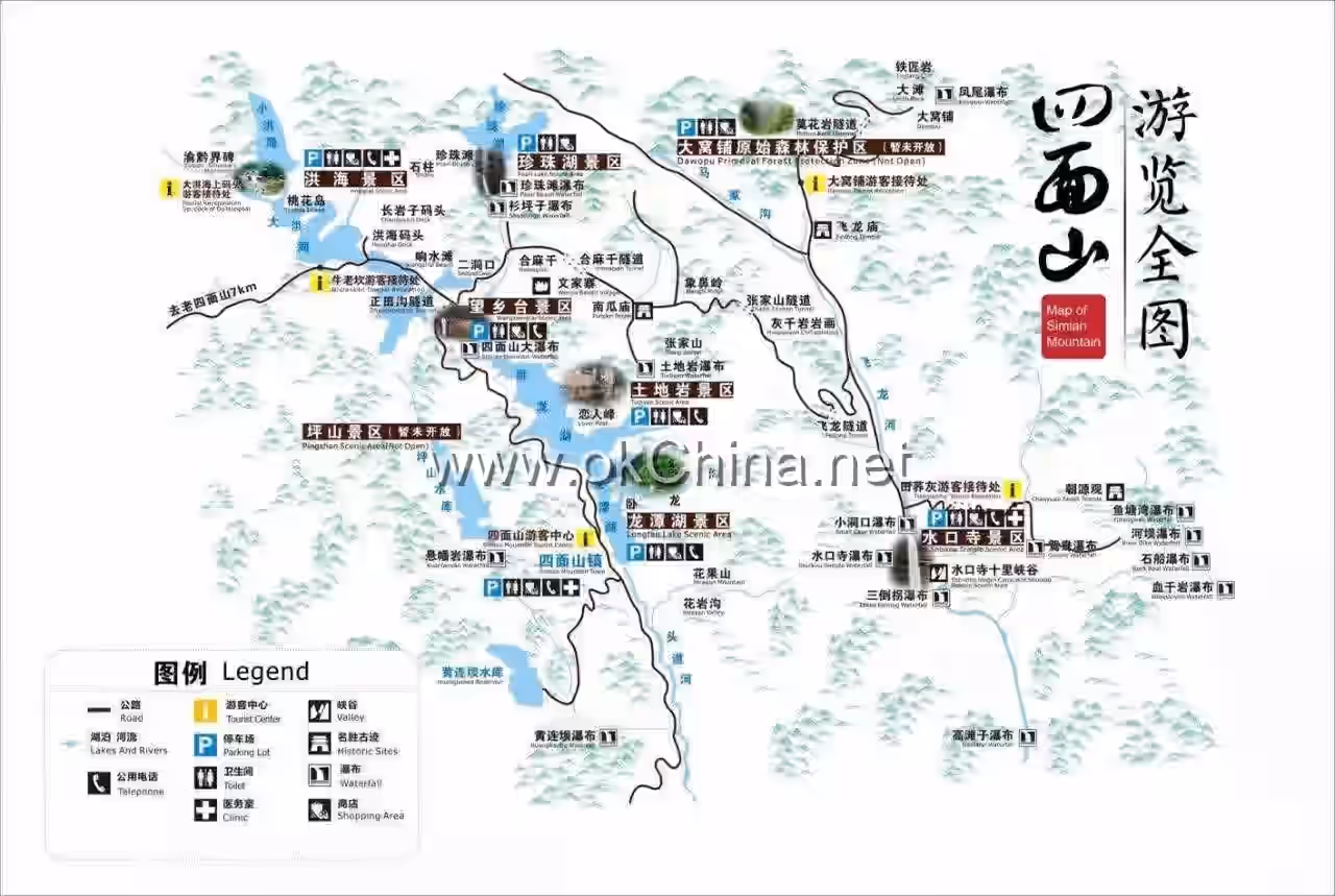 Map of Mount Simian Scenic Area