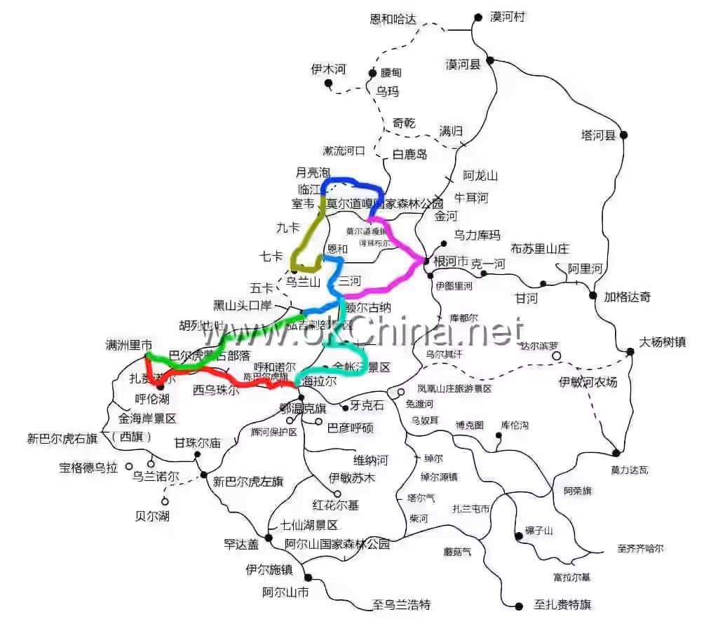 Map of Hulunbuir Grassland And Moergai River Scenic Area