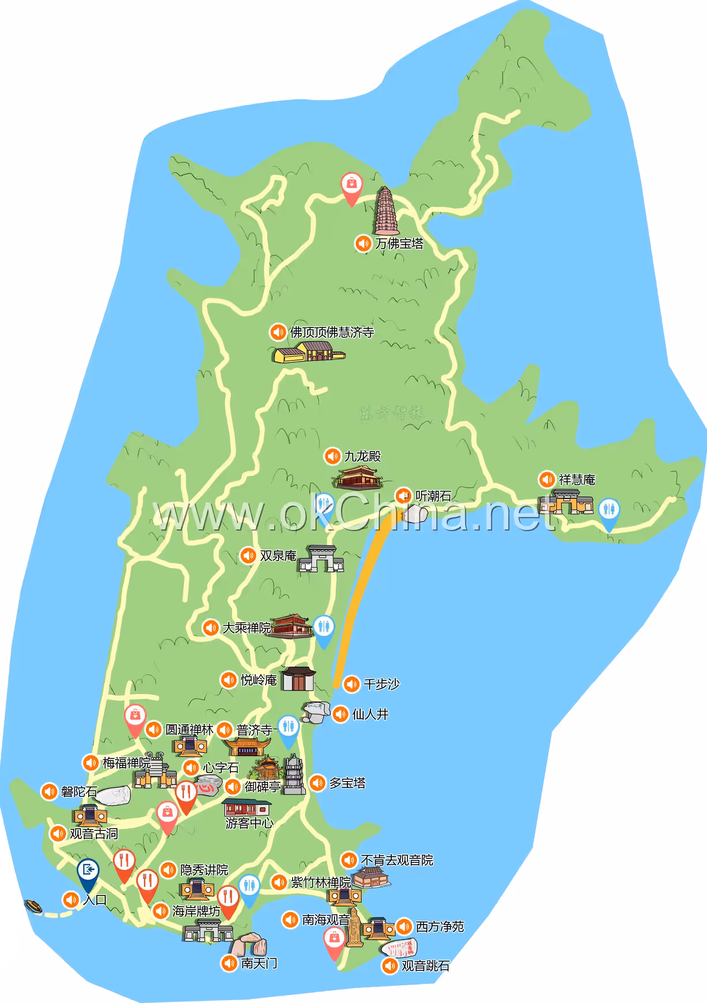 Map of Putuo Mountain Scenic Area